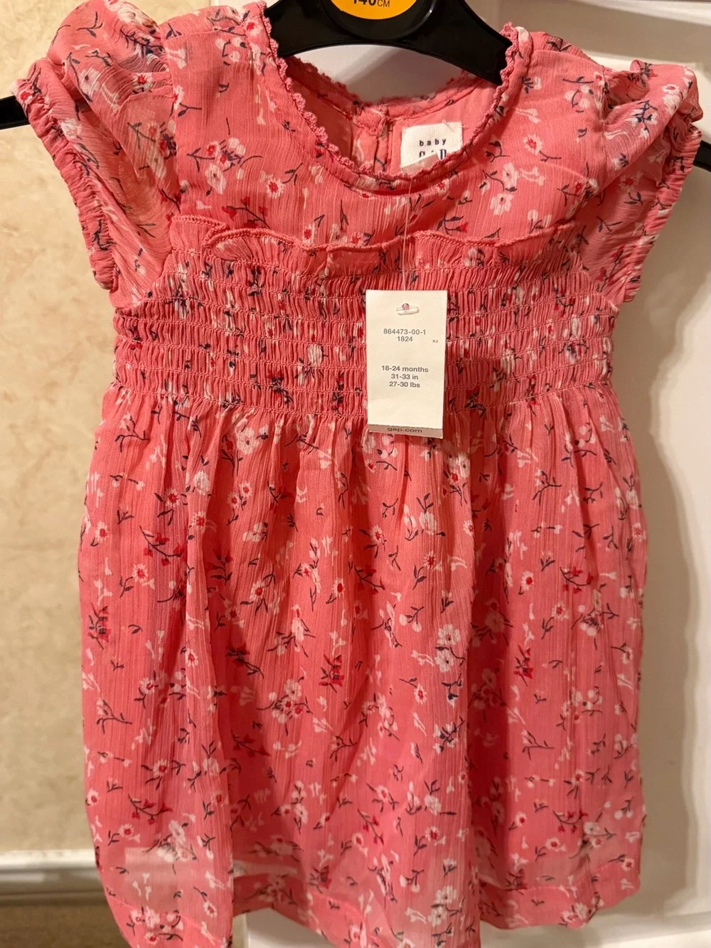 GAP Coral Pink Floral Smocked Casual Dress